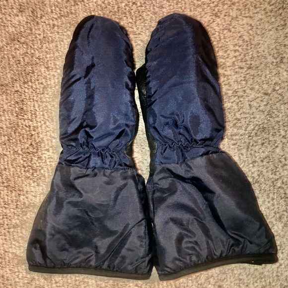 VINTAGE Leather Nylon Faux Fur Lined Long Mittens Snowmobile Active Gloves - Picture 2 of 3